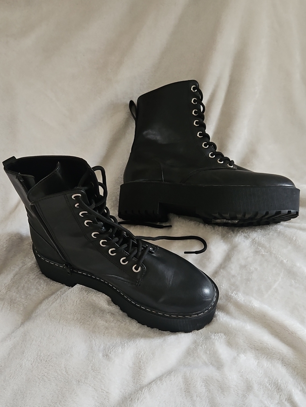 Divided Black Platform Combat Boots Size 8.5